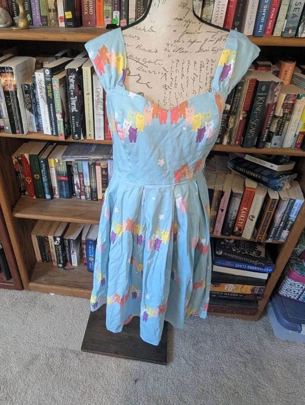 Modcloth X Collectif Women's Size Medium Blue Square Neck A Line Midi Dress